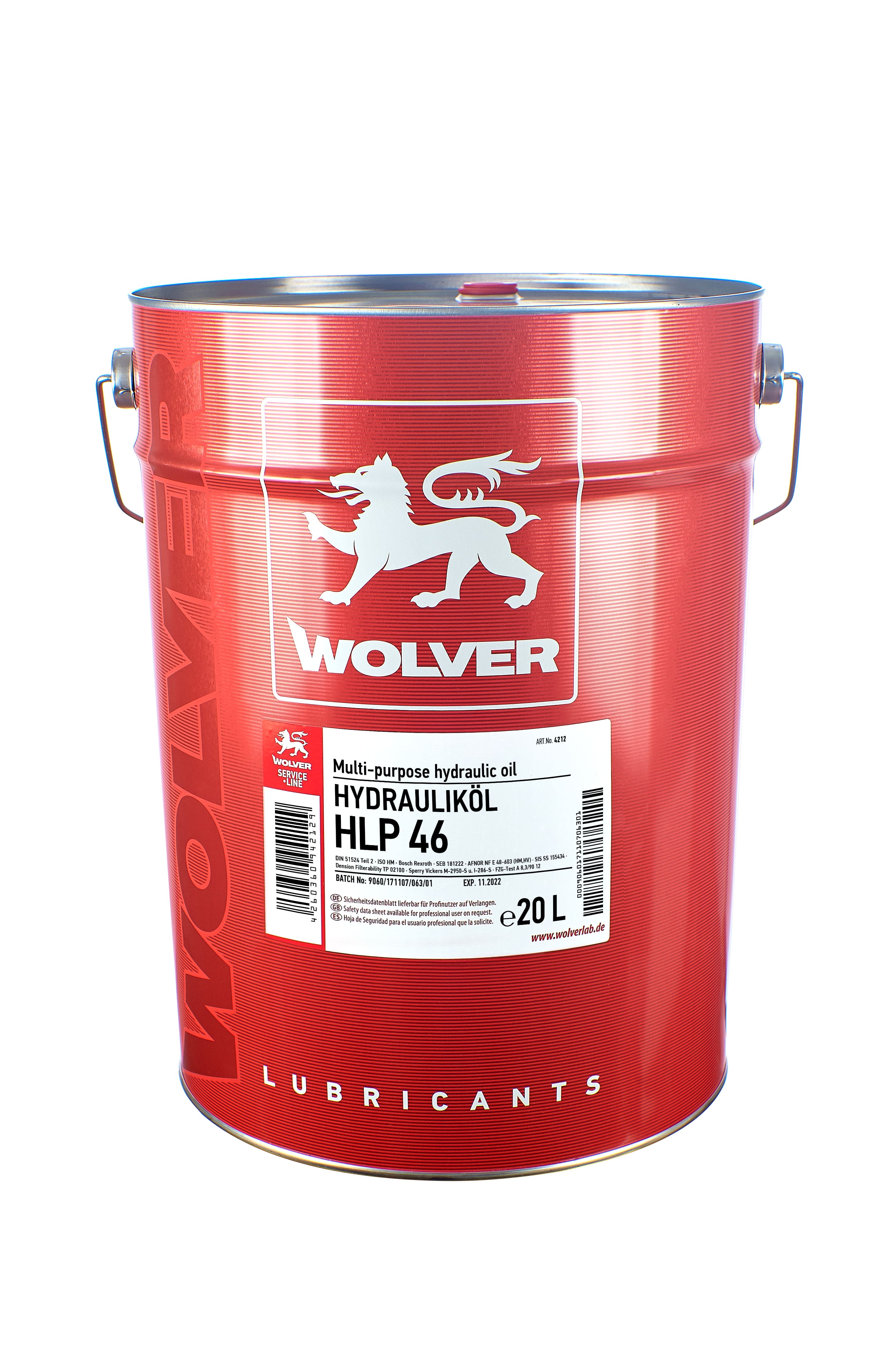 Олива гідравлічна WOLVER HYDRAULIKÖL HLP 46 відро 20л жерсть